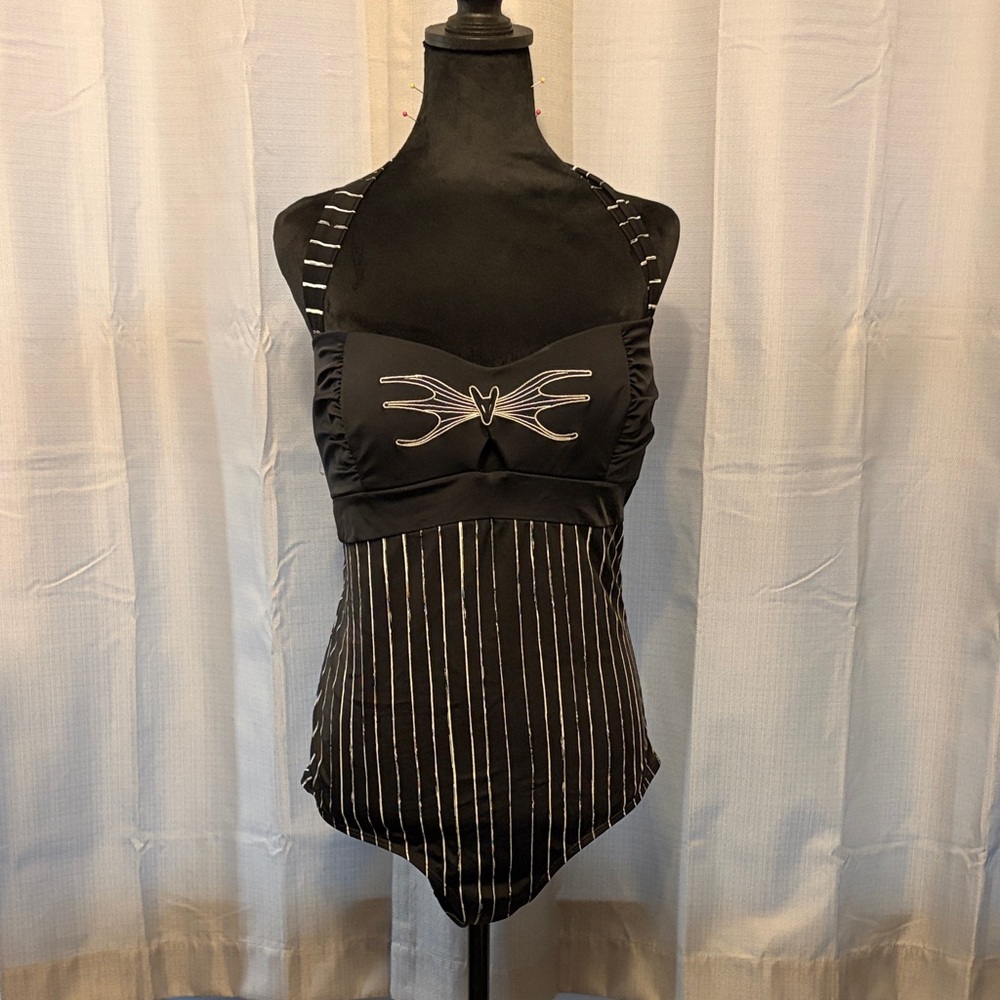 Black and White Striped Women Swim One Piece